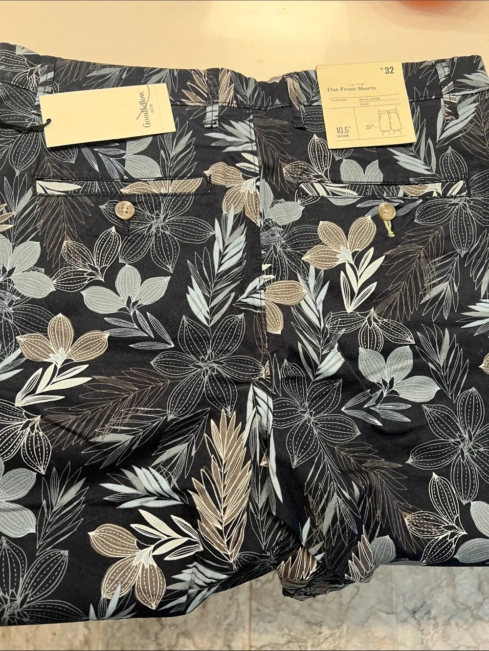 Goodfellow & Co Black Floral Leaf Print Hybrid Shorts